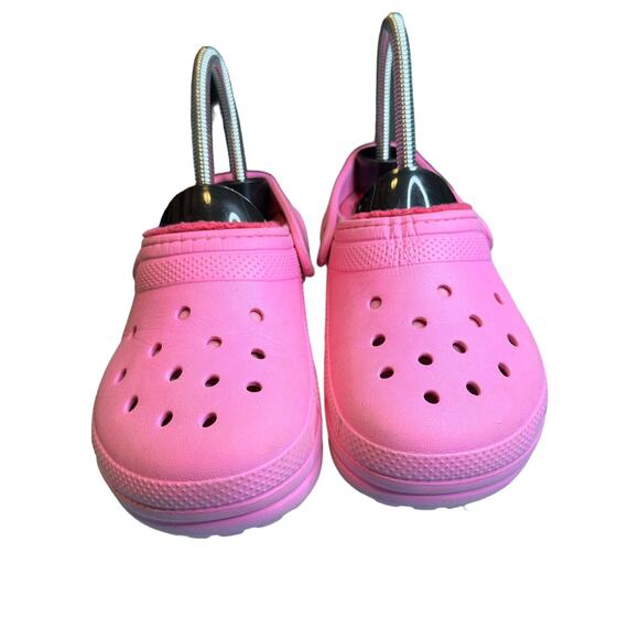 Crocs Kids Classic Pink Lined Slide On Clogs Size J2 - Picture 5 of 7
